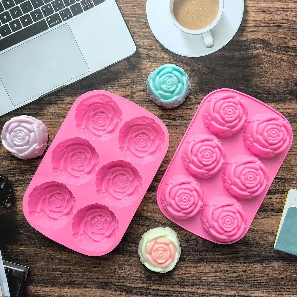 Best title: Rose Flower Silicone Mold (6 Holes) — DIY Soap, Candle, Chocolate & Ice Cube Craft Mold