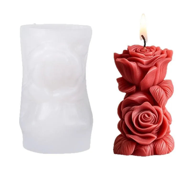 Rose Pillar Candle Silicone Mold — DIY Floral Candle Stick Soap & Resin Craft Mold