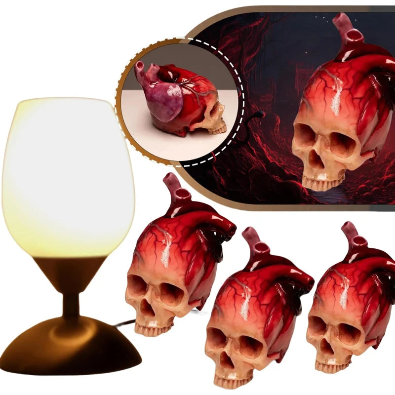 Skull Heart Resin Figurine — Gothic Fairy Tale Skull Statue for Dark Home & Desk Decor