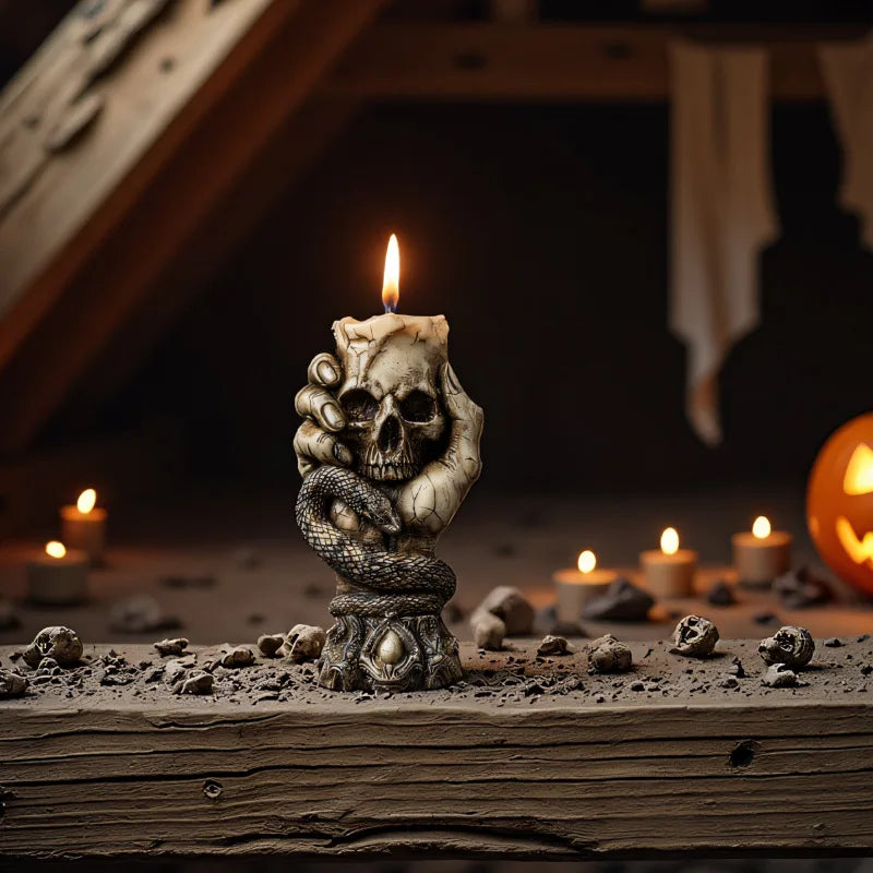 Skeleton Snake Hand Candle Mold — Gothic Halloween & Dark Rose Silicone Mold