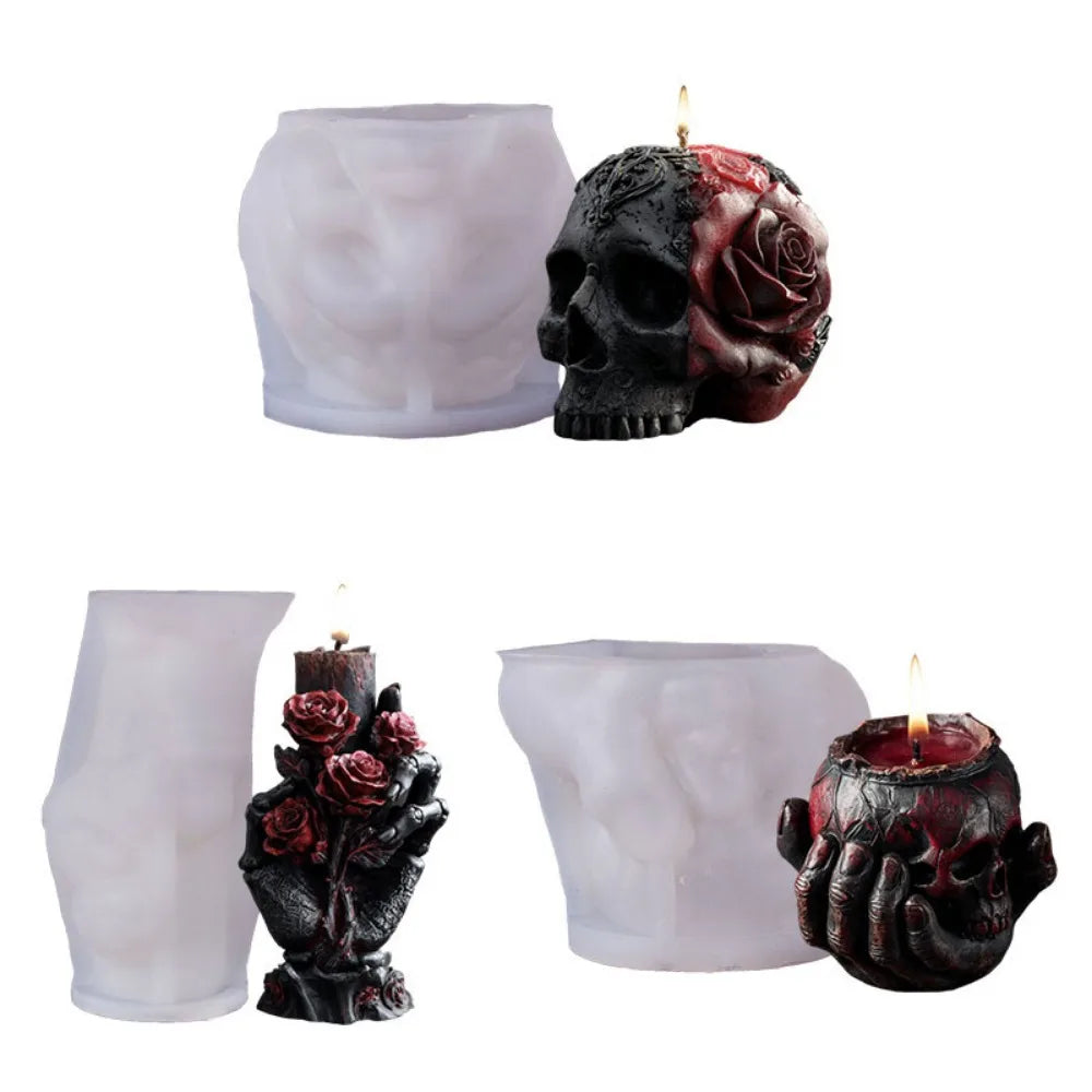 Rose Skull & Bone Hand Candle Mold — Gothic Halloween Silicone Mold