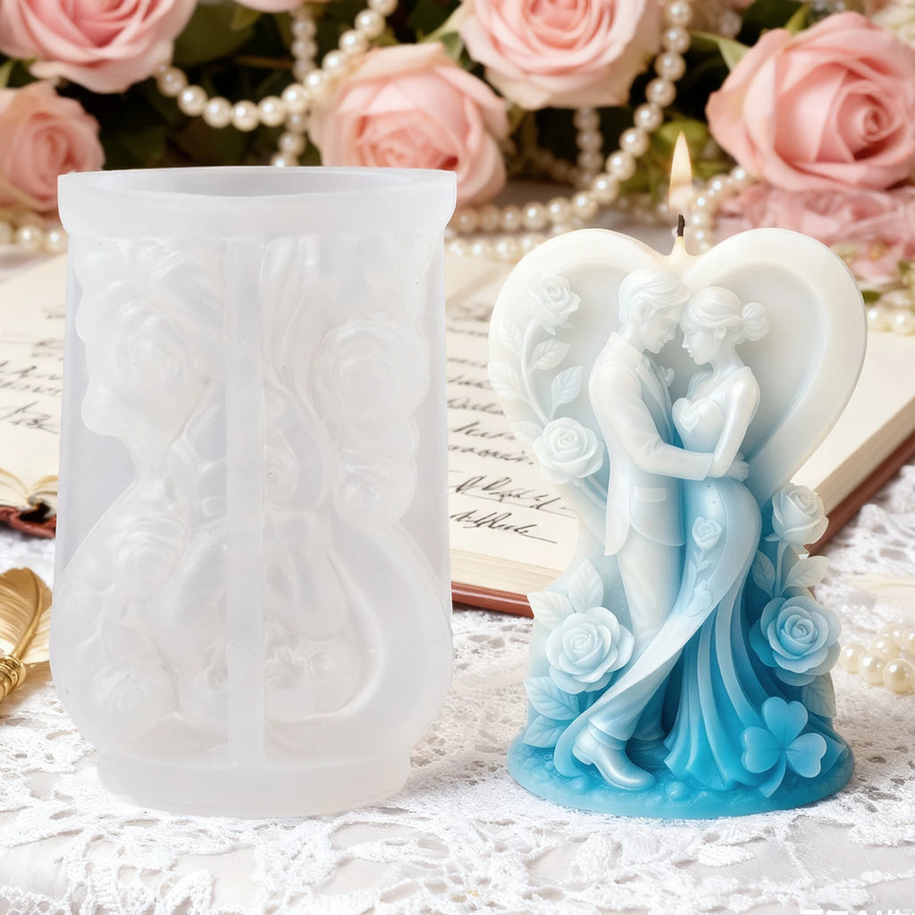 Heart & Rose Couple Candle Mold — Romantic Wedding & Gift Candle Making