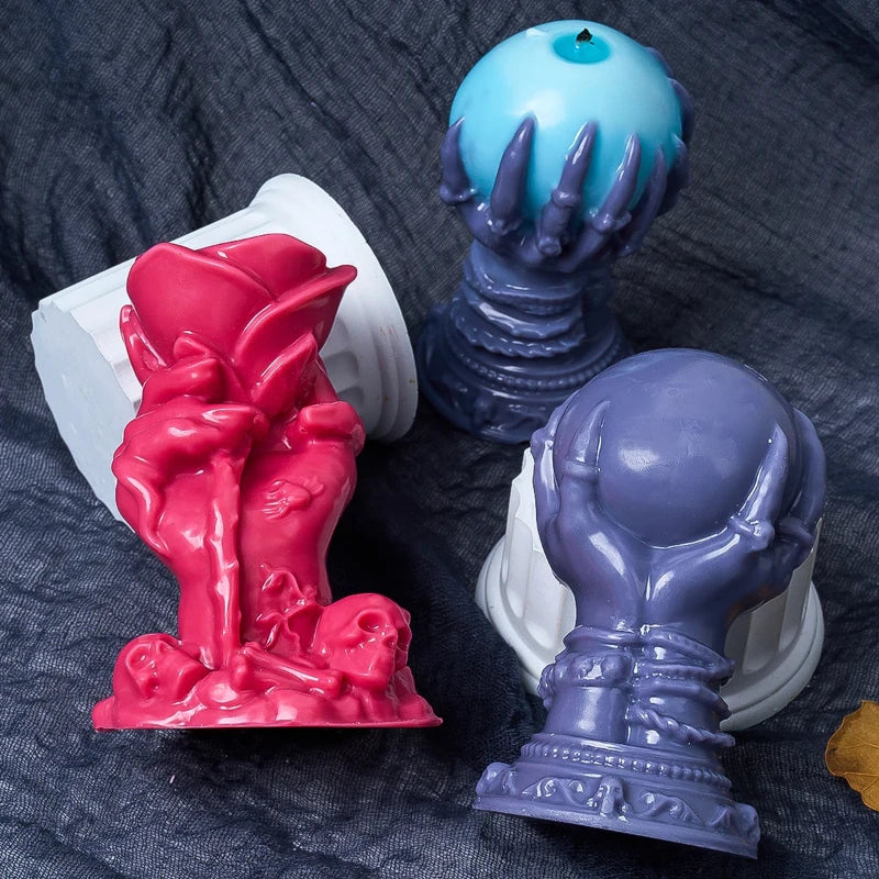 Witch Hand & Rose Ball Candle Mold — Gothic Halloween Silicone Mold