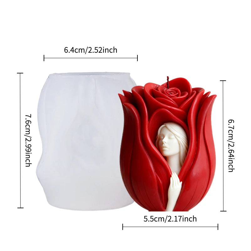 Red Rose Embossed Couple Candle Mold — Divine Lovers & Floral Pattern | Romantic Homemade Candle Making