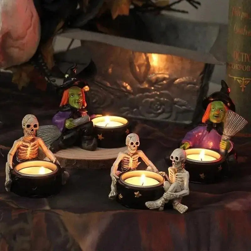 Gothic Skull Candle Holder — Retro Halloween Tea Light Cup | Dark Home & Desktop Decor