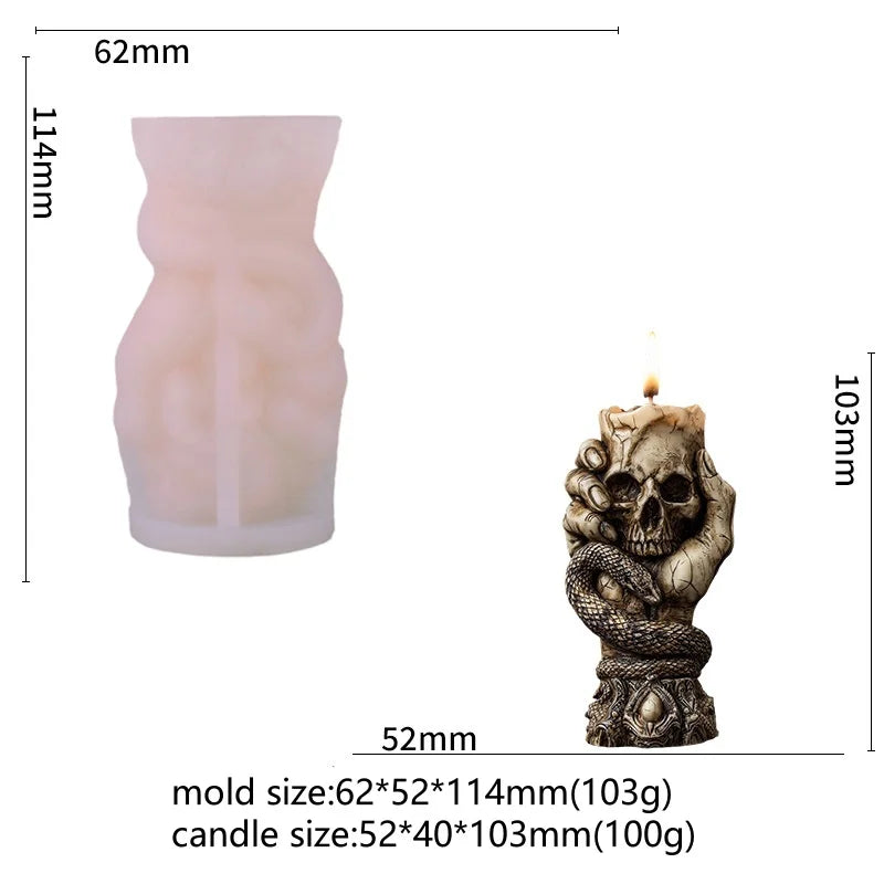 Skeleton Snake Hand Candle Mold — Gothic Halloween & Dark Rose Silicone Mold