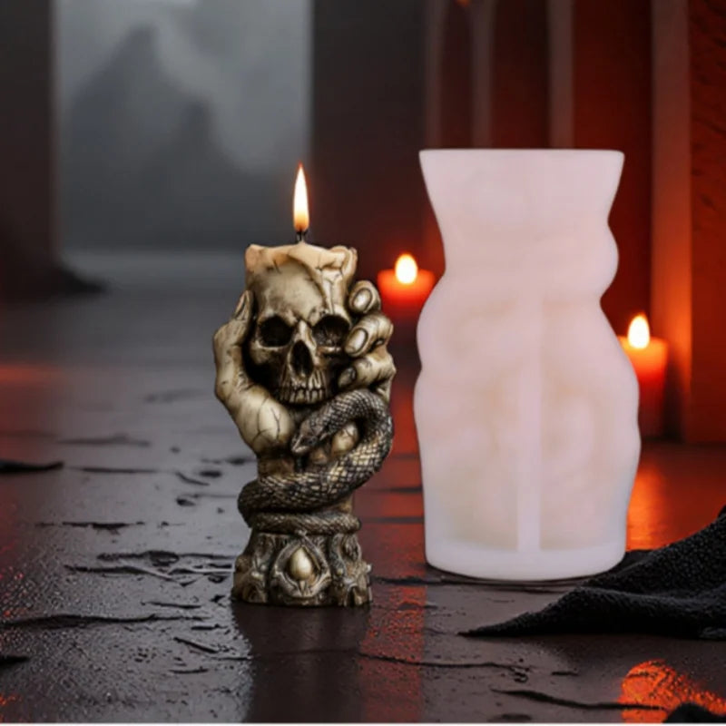 Skeleton Snake Hand Candle Mold — Gothic Halloween & Dark Rose Silicone Mold