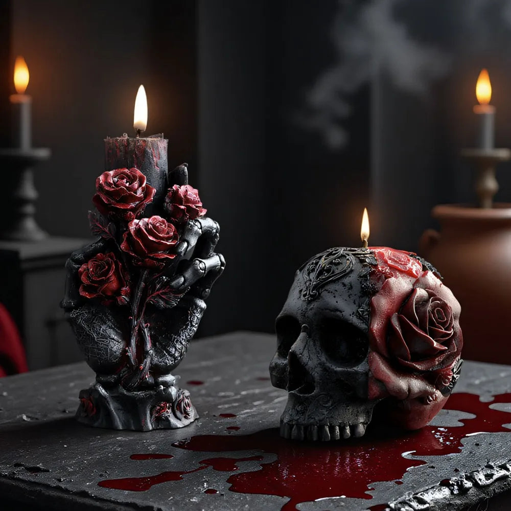 Rose Skull & Bone Hand Candle Mold — Gothic Halloween Silicone Mold