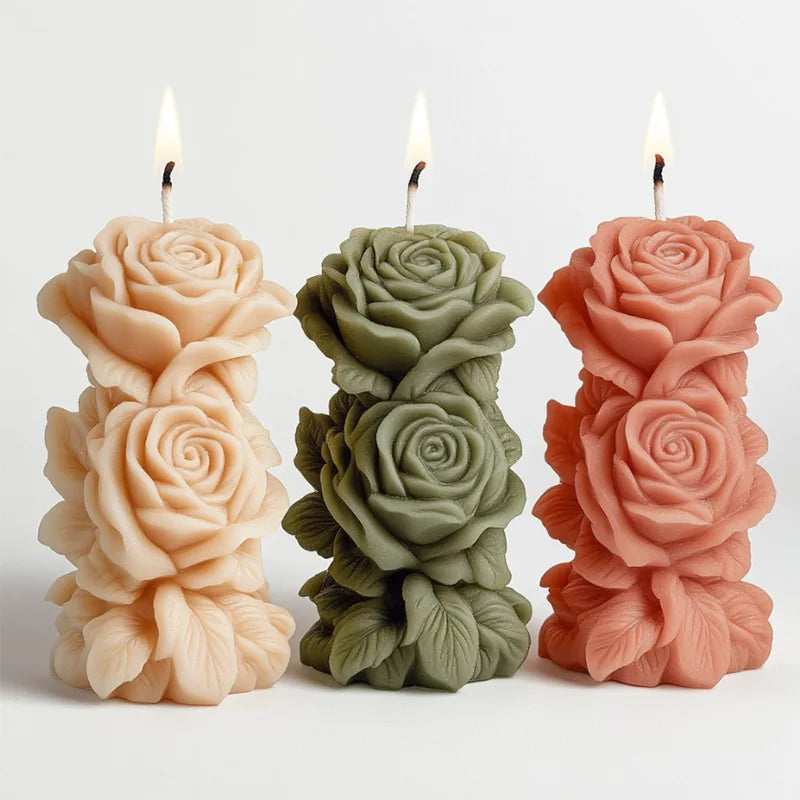 Rose Pillar Candle Silicone Mold — DIY Floral Candle Stick Soap & Resin Craft Mold