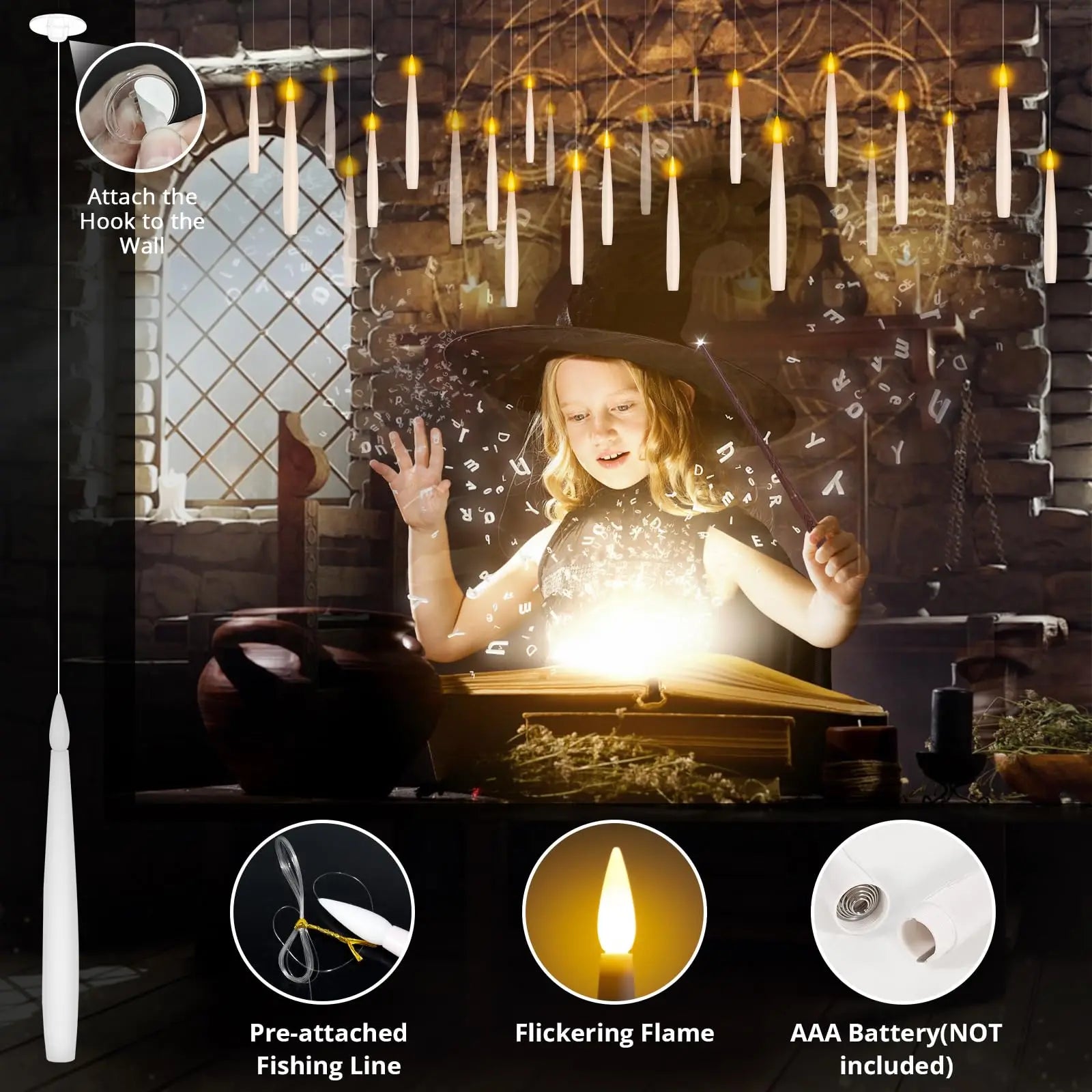 Floating Flameless LED Candles — Magic Wand Remote Halloween & Party Decor