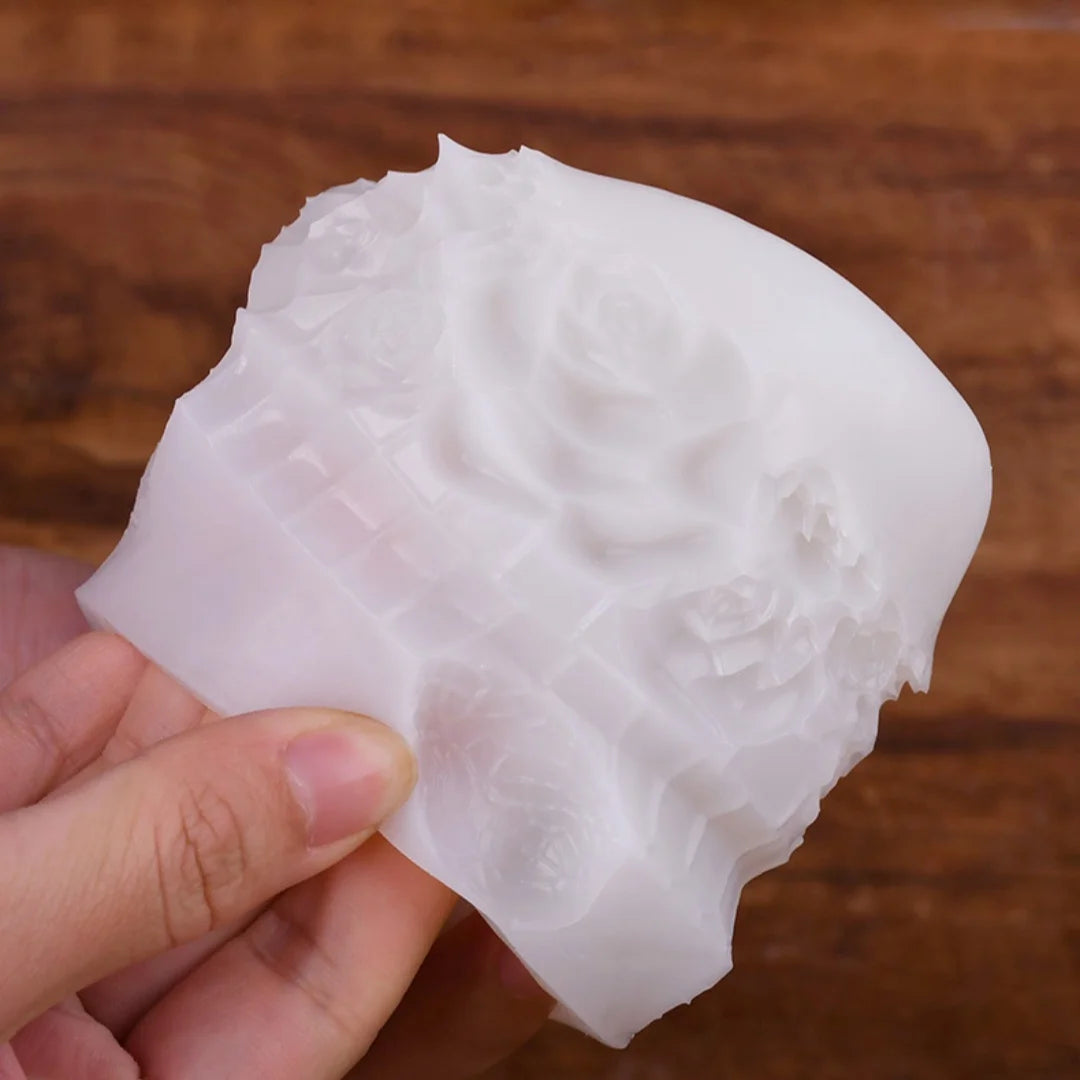 Rose Pillar Candle Silicone Mold — DIY Floral Candle Stick Soap & Resin Craft Mold