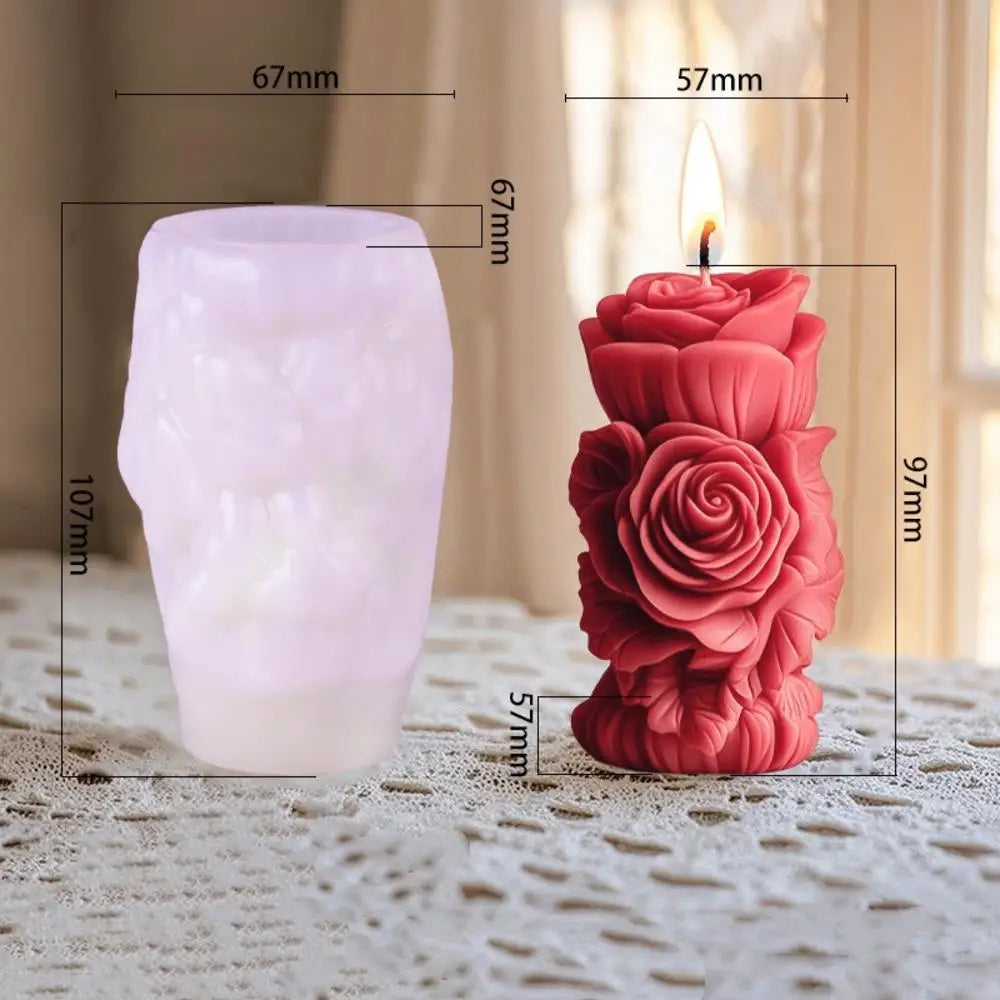 Rose Pillar Candle Silicone Mold — DIY Floral Candle Stick Soap & Resin Craft Mold
