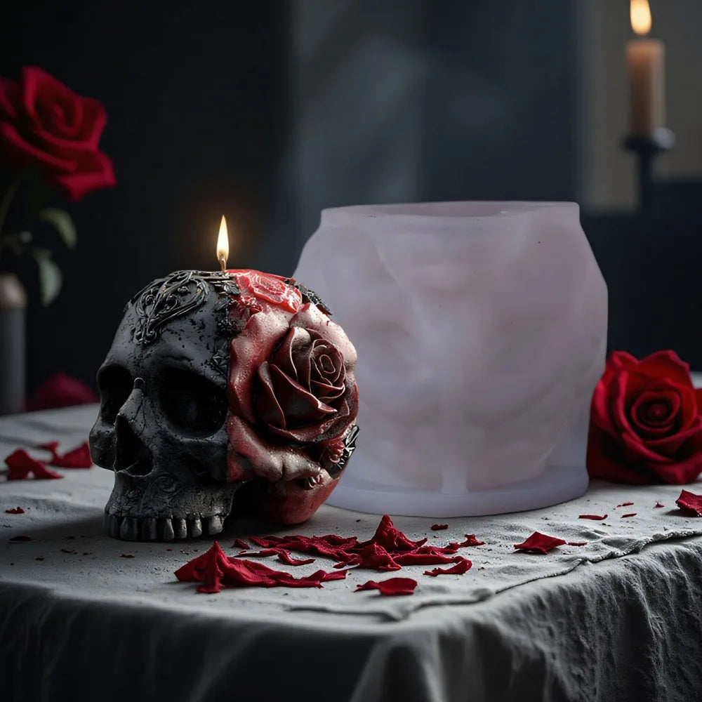 Rose Skull & Bone Hand Candle Mold — Gothic Halloween Silicone Mold