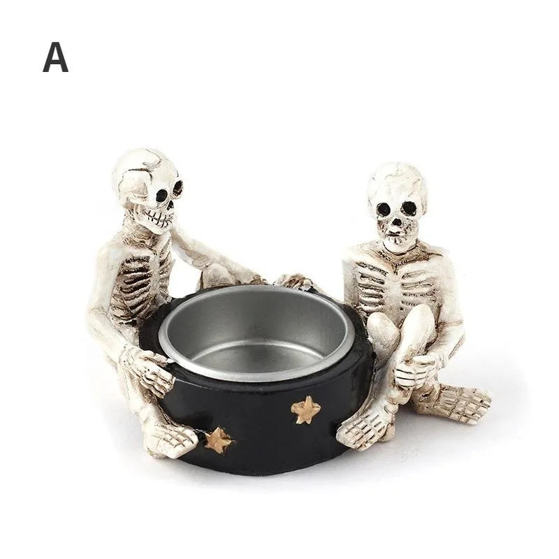 Gothic Skull Candle Holder — Retro Halloween Tea Light Cup | Dark Home & Desktop Decor
