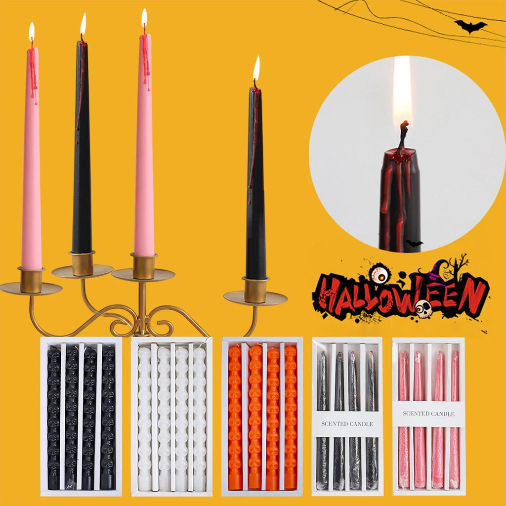 Halloween Bleeding Candles Set of 4 — Gothic Dripping Wax Candles for Eerie Home Decor