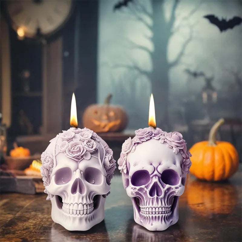 3D Rose Skull Candle Mold — Gothic Halloween Silicone Mold for Wax, Resin & Soap