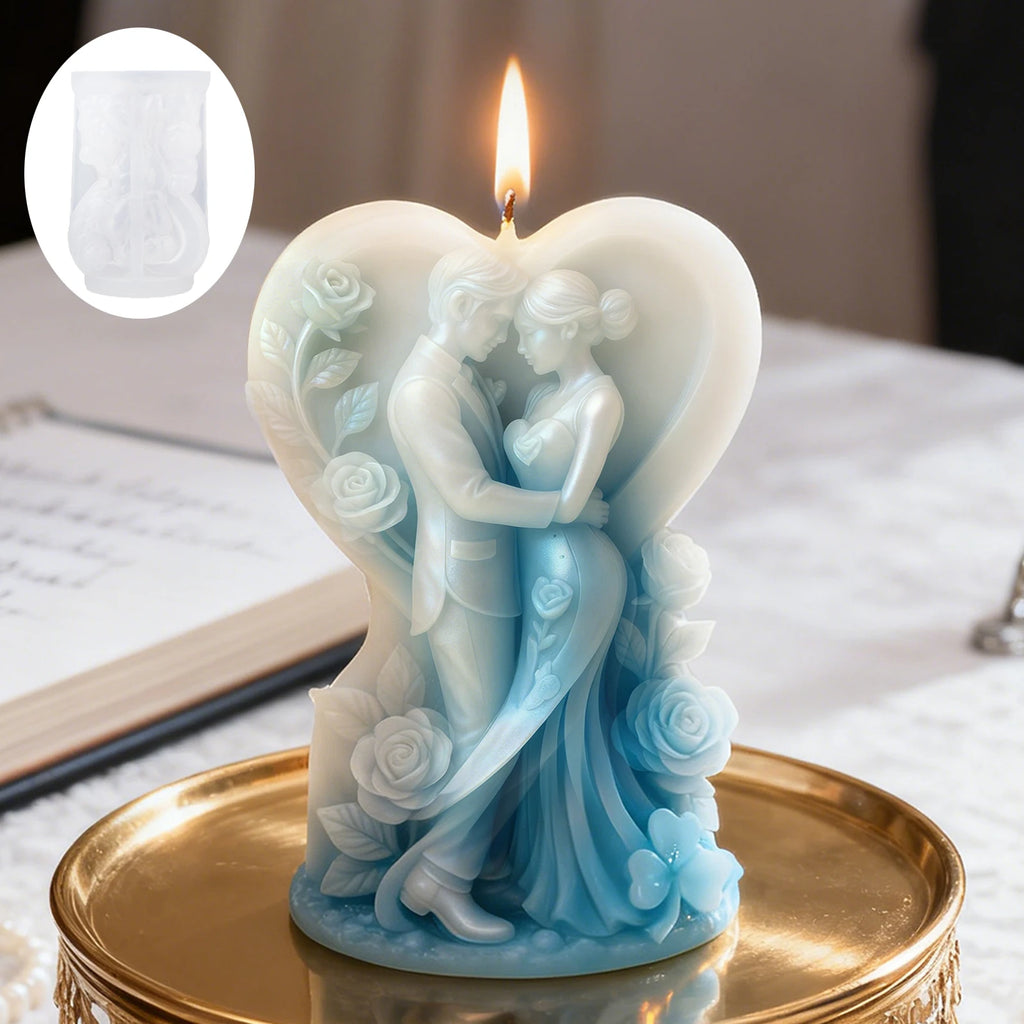 Heart & Rose Couple Candle Mold — Romantic Wedding & Gift Candle Making