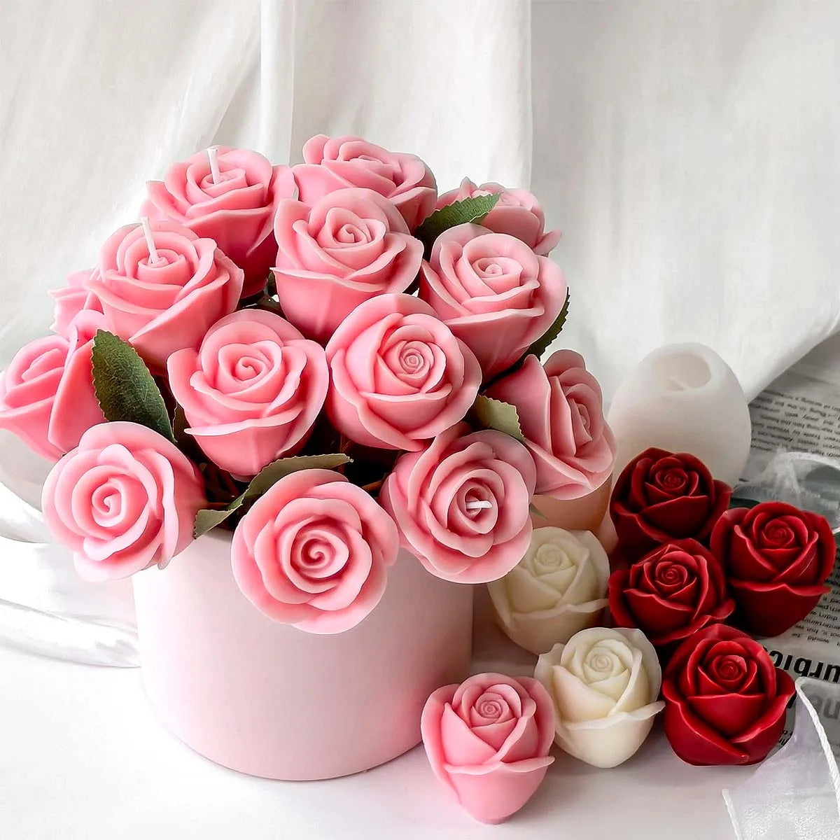 Rose Flower Candle Mold Set (2pc) — Valentine's Day Silicone Mold for Wax, Soap & Resin