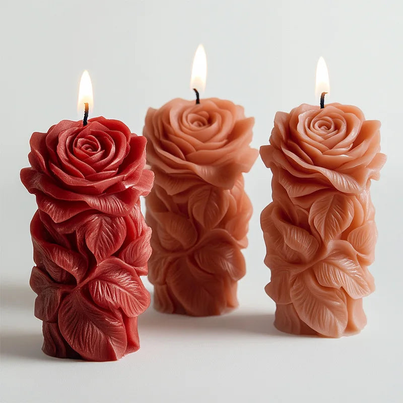 Rose Pillar Candle Silicone Mold — DIY Floral Candle Stick Soap & Resin Craft Mold