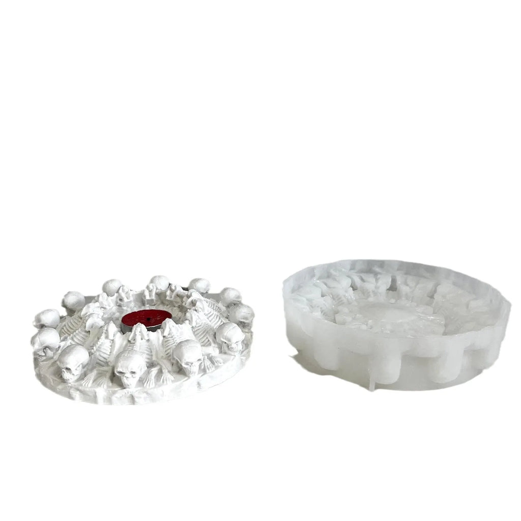 Skull Tea Light Candle Holder Silicone Mold — Gothic DIY Plaster & Resin Halloween Craft Mold