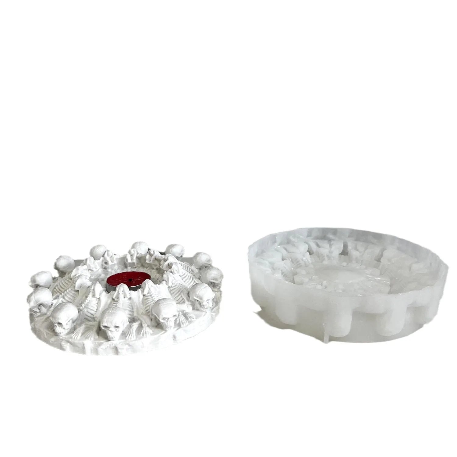 Skull Tea Light Candle Holder Silicone Mold — Gothic DIY Plaster & Resin Halloween Craft Mold