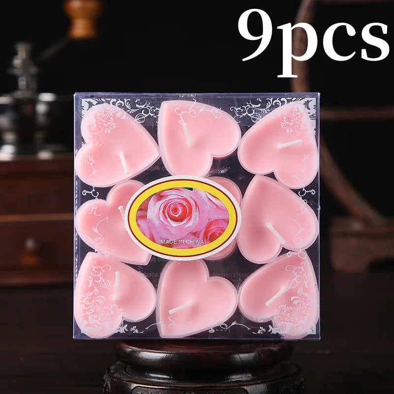 Heart Scented Tea Candles Set (9pc) — Romantic Valentine's Day Wedding & Anniversary Candles
