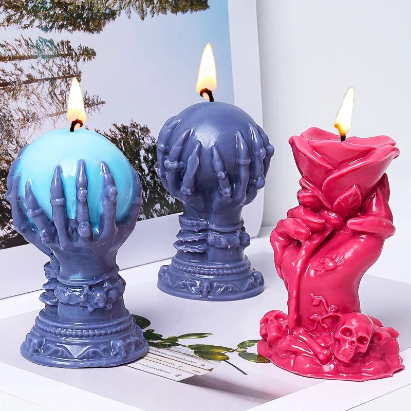 Witch Hand & Rose Ball Candle Mold — Gothic Halloween Silicone Mold