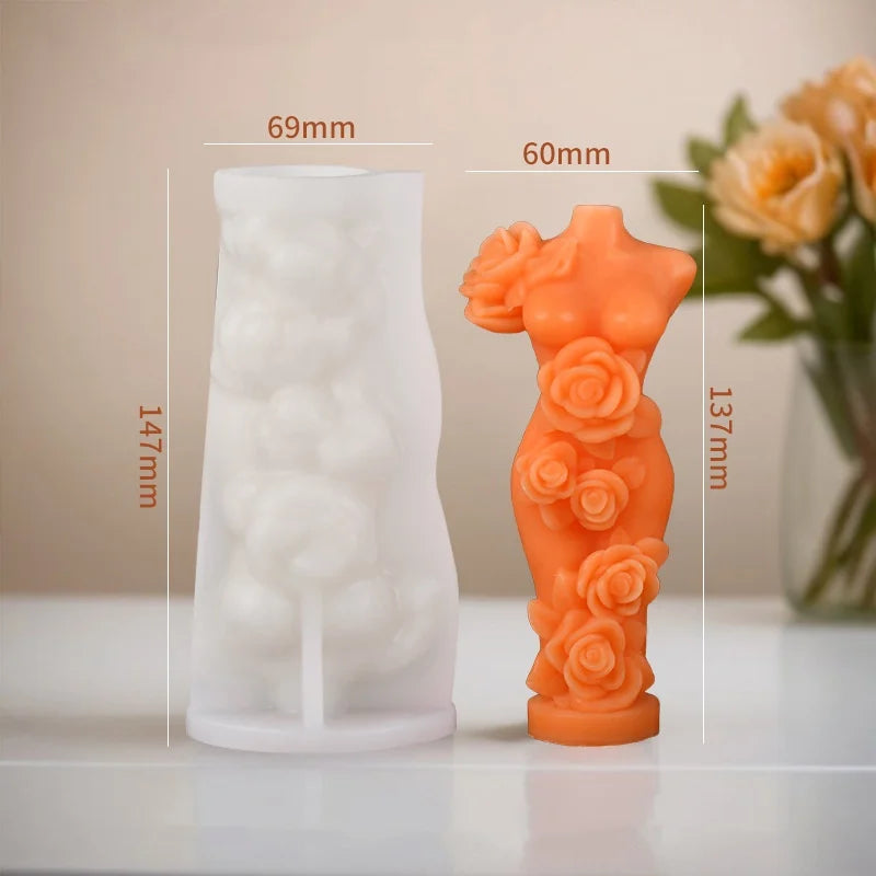 3D Rose Body Candle Mold — Elegant Woman Torso Silicone Mold for DIY Candle & Resin Crafts