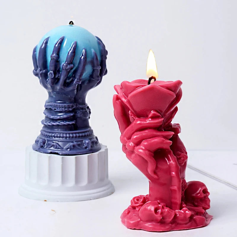 Witch Hand & Rose Ball Candle Mold — Gothic Halloween Silicone Mold