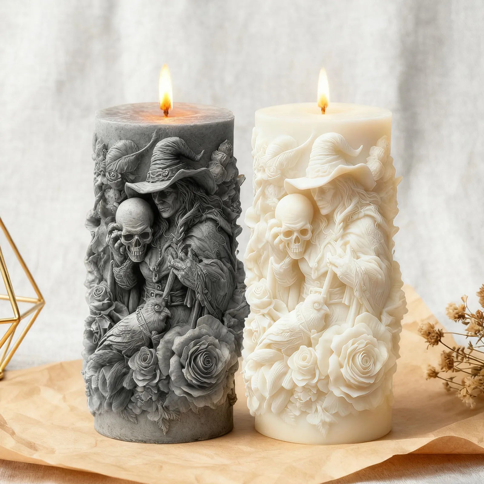 Wizard Rose Skull Candle Mold — Gothic Dark Theme Silicone Mold for Scented Candles