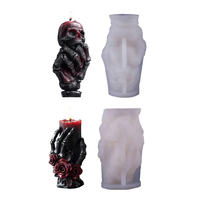 Skeleton Hand Rose Silicone Candle Mold — Gothic Skull & Bone DIY Soap Resin & Gypsum Craft Mold