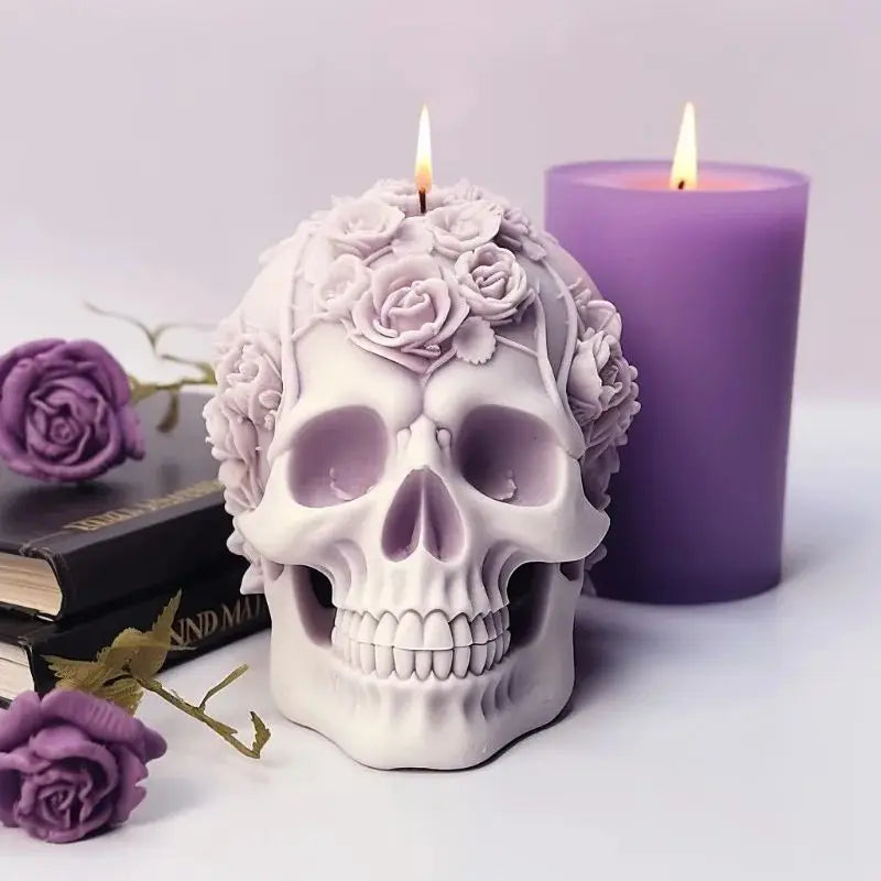3D Rose Skull Candle Mold — Gothic Halloween Silicone Mold for Wax, Resin & Soap