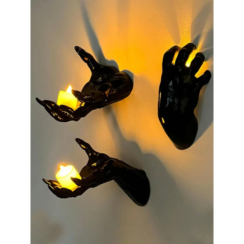 Creeping Hand Wall Sconce | Gothic Lighted Candle Holder Halloween Décor