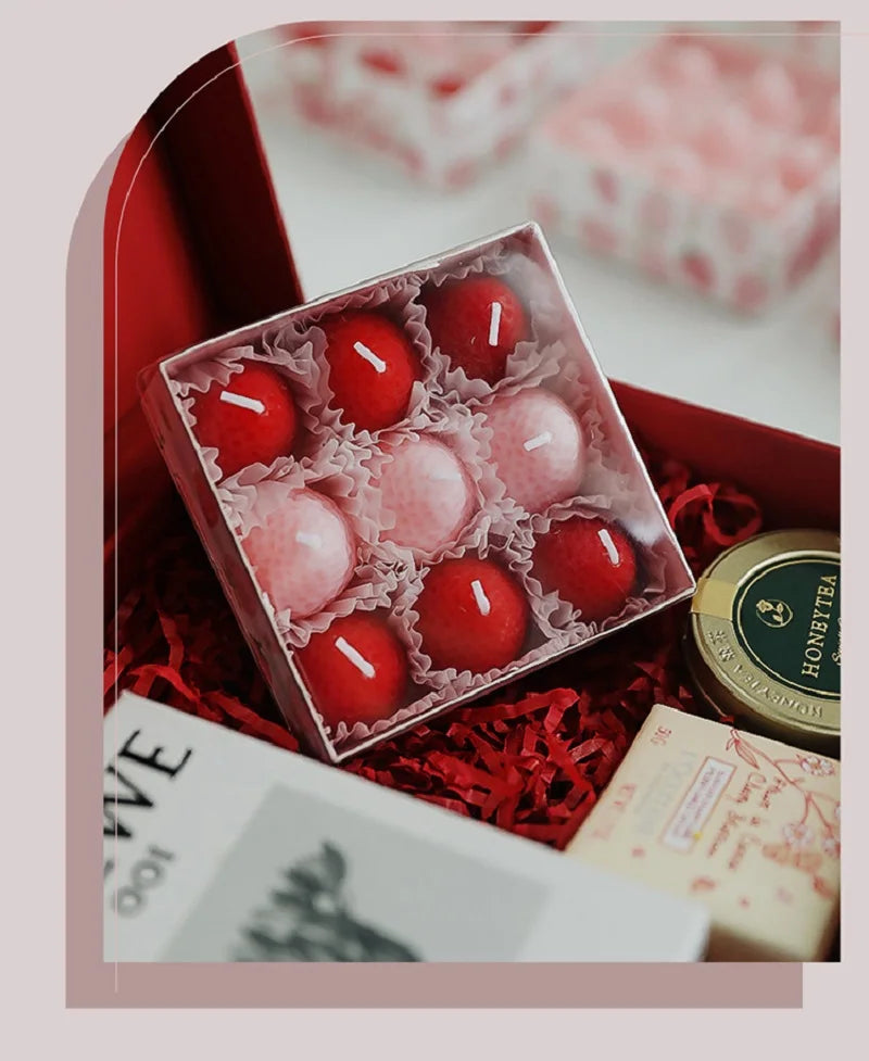 Strawberry Scented Candle Gift Box (4/6/9pc) — Handmade Realistic Fruit Aromatherapy Candles